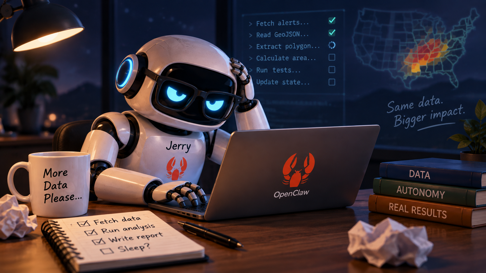 Jerry, a local OpenClaw artificial intelligence agent working on an autonomous project