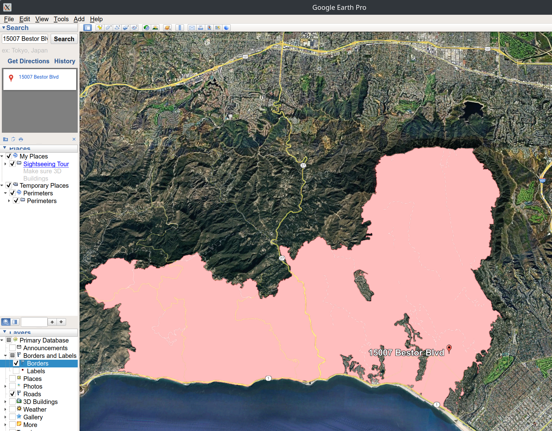 Address within fire perimeter